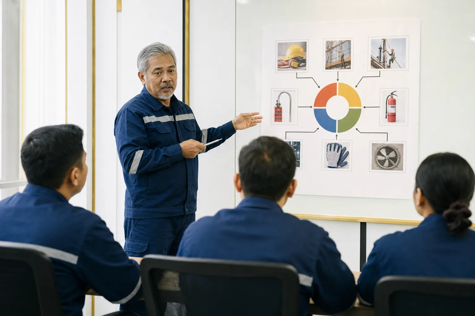 Scaffolding Inspection training activity in an industrial workplace.