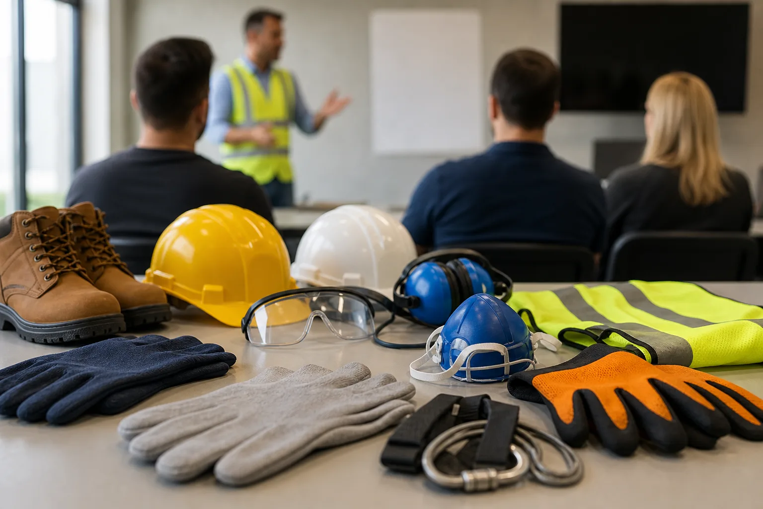 PPE & Workplace Safety training activity in an industrial workplace.